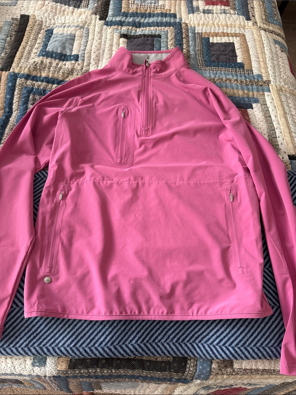 Peter Millar Fuschia Golf Pullover with Contrast Collar